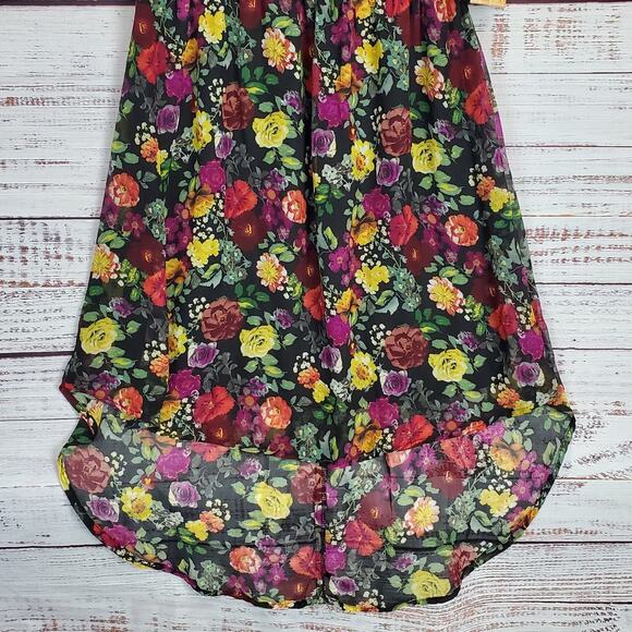 Sleeveless Midi Dress Black w/Floral Print Sz L Tier Asymmetric Whimsy Fairy NWT - Picture 4 of 11